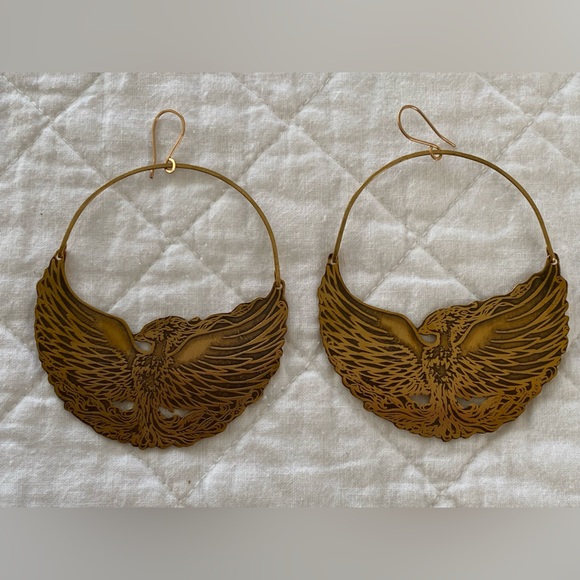 Serpentine & Fair Jewelry - Phoenix Hand Etched Brass Earrings